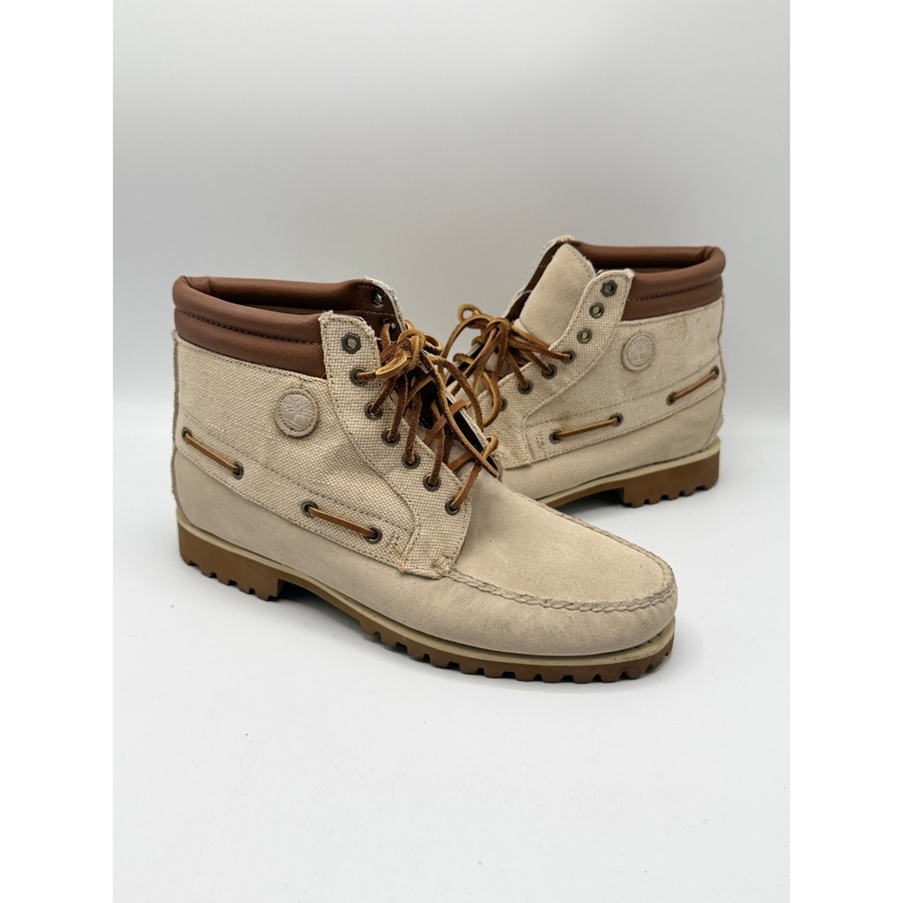 Timberland Canvas Suede Mid Lug Boots Beige Tan Brown 48579 Mens Size 12 No Box